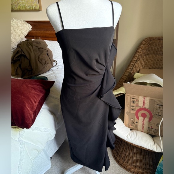 Bardot Carmelle Ruffle Sheath Dress  Black Spaghetti Strap - Picture 1 of 5